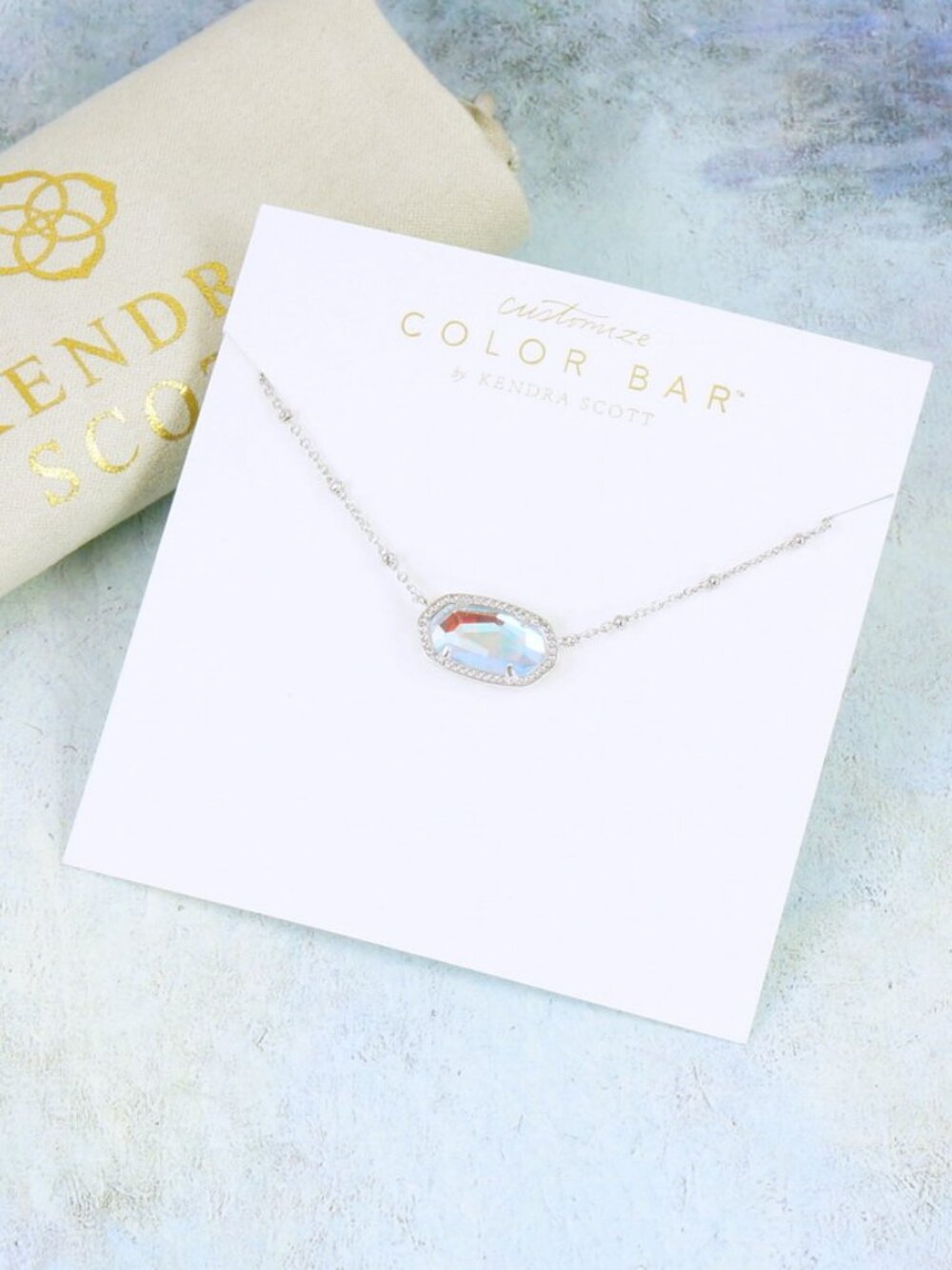 Kendra Scott Elisa Satellite Dichroic Glass Necklace Silver Tone - Picture 2 of 5